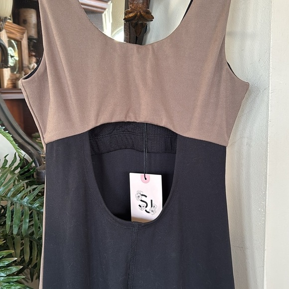 Brand New Sincerely Jules Active Black Tan Colorblock Pull-On Stretch Jumpsuit - Picture 11 of 14